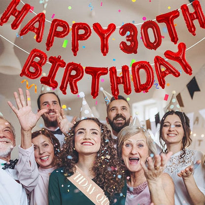 Red Happy Birthday Balloon Banner Set -16" Foil Letters Balloons | 76pcs - Image 6
