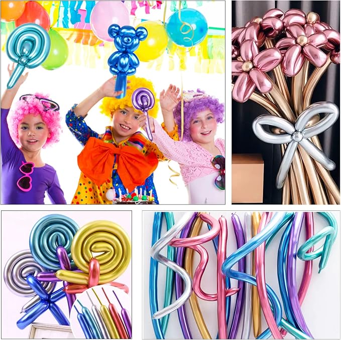 Metallic 260 Gold Long Balloons Chrome 100 Pack Twisting Animal Balloons - Image 6