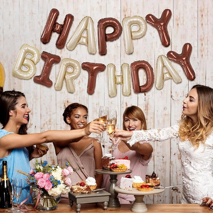 Beige Brown Happy Birthday Balloon Banner, 16 Inch Foil Mylar Cream Brown Happy - Image 4