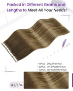 LaaVoo Tape in Extensions Human Hair Balayage Tapes on Hair Extensions Light Brown to Golden Brown Hair Extension Tapes in Real Human Hair 24inch 50g 20pcs