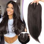 Dark Brown Synthetic Hair Toppers for Women with Thinning 3D 360° Cover Clip in Wispy Bangs Upgraded Adjustable Bandage 24 Inch Long Layered