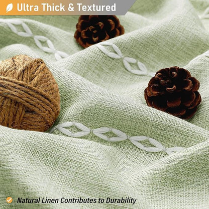 Small Boho Linen Heavy Duty Cloth Shower Curtain, Sage Green | Stall Size - Image 2