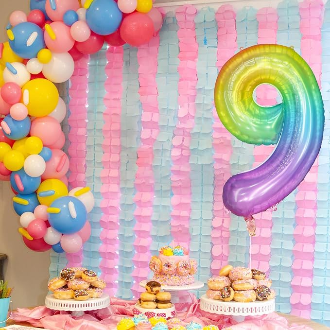 40 Inch Rainbow Number Balloon 9, Large Number Foil Balloons Mylar - Image 3