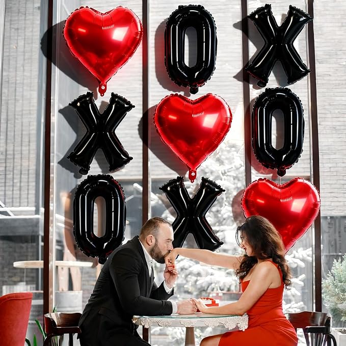 XOXO Balloons, 18 Inch Red Heart Foil Balloons, 16Inch Black Valentine Letters - Image 4