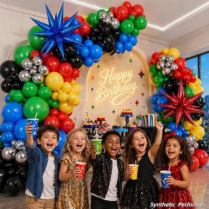 137PCS Red Blue Yellow Green Black Balloon Arch Garland Kit | Colorful Latex - Image 9