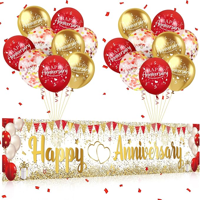 Red Gold Happy Anniversary Banner & Yard Sign by Unknown