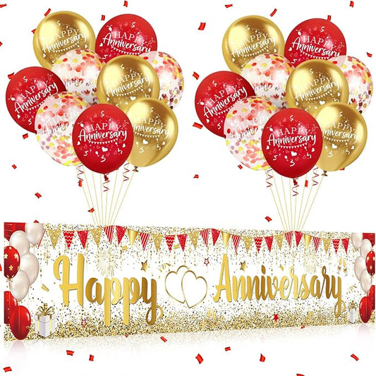 Red Gold Happy Anniversary Banner & Yard Sign by Unknown