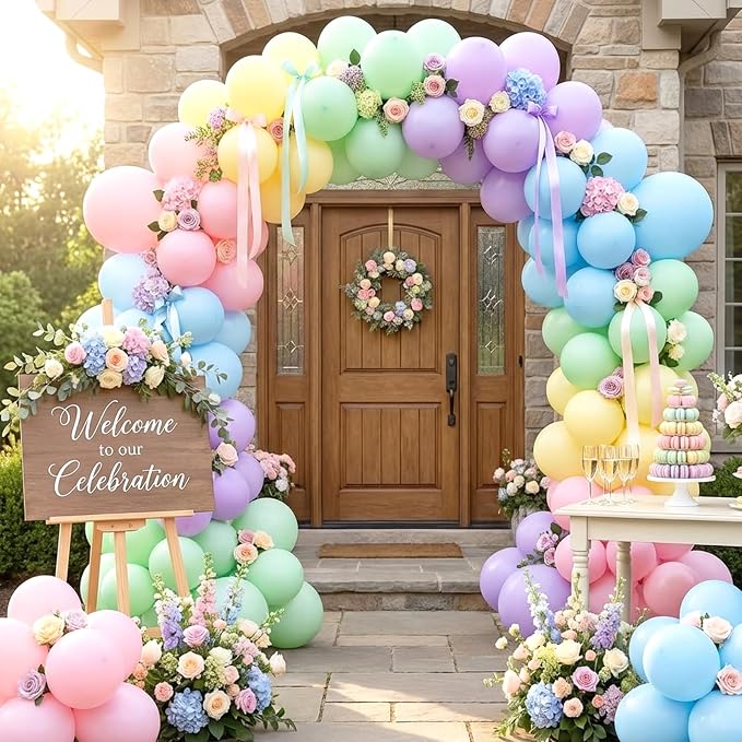 RUBFAC Pastel Balloons Macaron Rainbow Balloon Arch Kit 154pcs | Pastel Rainbow - Image 5