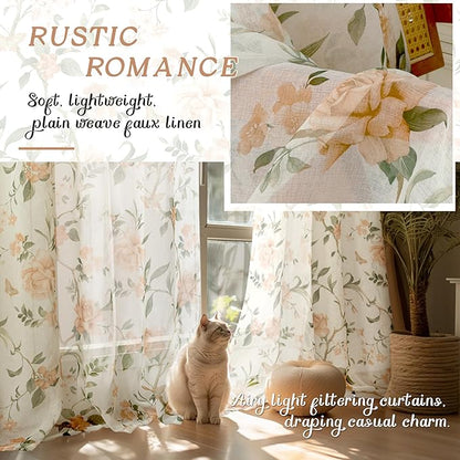 Floral Sheer Curtains for Living Room Window, Country Patterned Light Filtering - Image 4
