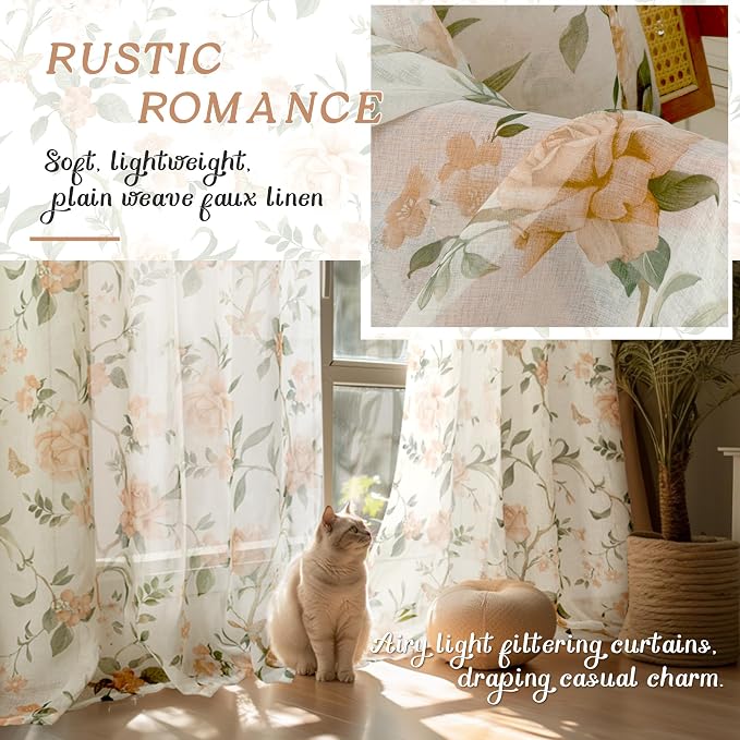 Floral Sheer Curtains for Living Room Window, Farmhouse Light Filtering Privacy - Image 4