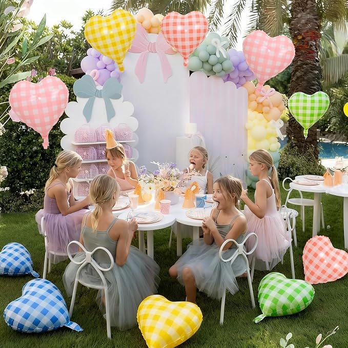 10pcs Pastel Color Checkered Foil Balloons, 18 Inch Pink Blue Red Green Yellow - Image 5