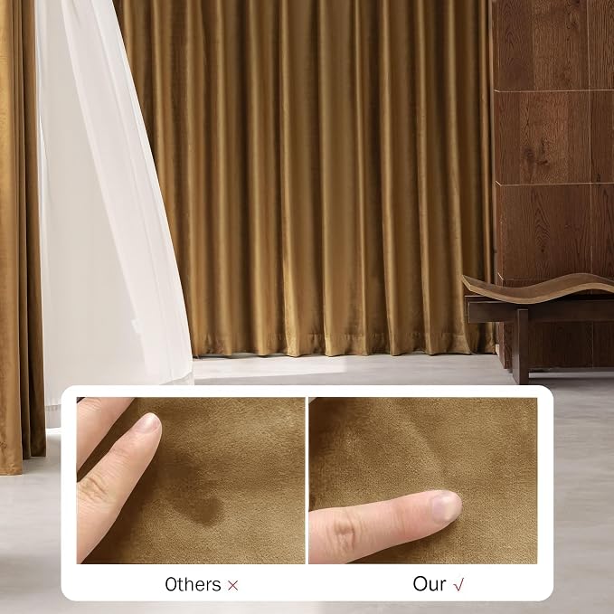Beauoop Golden Brown Velvet Curtains - Image 6