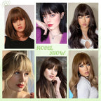 NAYOO Bangs Hair Clip - Brown Black Fake Bangs 100% Real Human Hair Extensions French Bangs for Women Fringe with Temples Hairpieces Curved Bangs for Daily Wear (Brown Black, French Bangs)