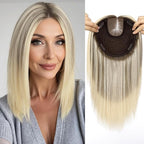 MONO TOP Hair Toppers for Women Human Hair 12 Inch 7"×8" Big Base Partial wig Cover Thinning Hair or Loss No Bangs Top Hair Pieces Natural Wiglets (Ombre Blonde)