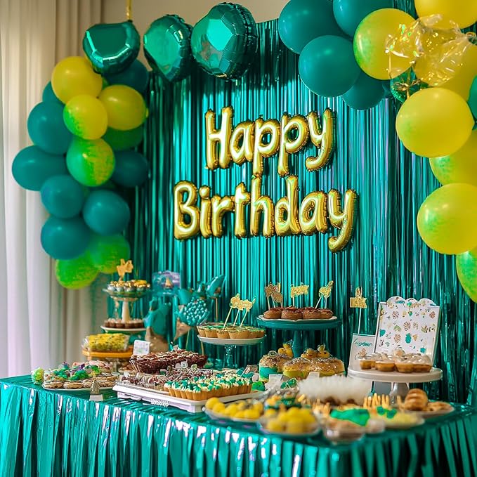 PartyWoo Teal Tinsel Streamers Turquoise Foil Fringe Streamer 8.2FT 3pcs | Teal - Image 3