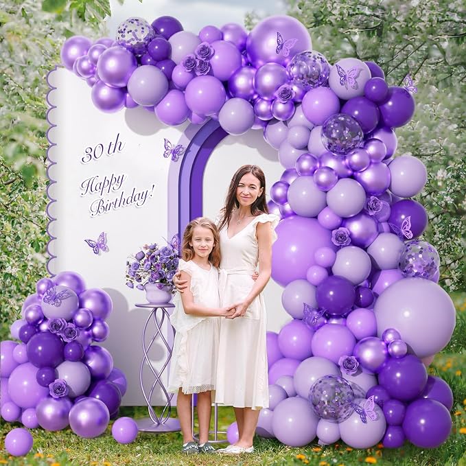 136pcs Purple Balloons Garland Arch Kit, 18 12 10 5 In Dark Light Metallic - Image 6