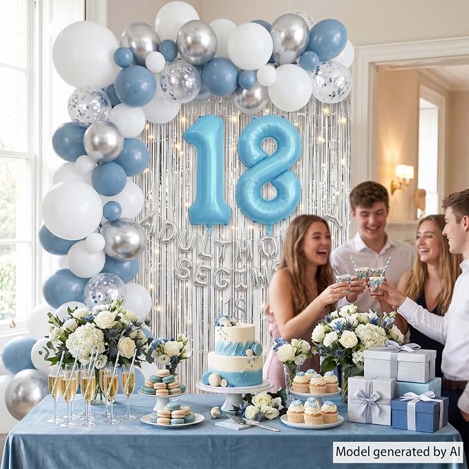 Pearlescent Blue Number 18 Balloon 40 Inch, Giant Eighteen Birthday Balloons - Image 2