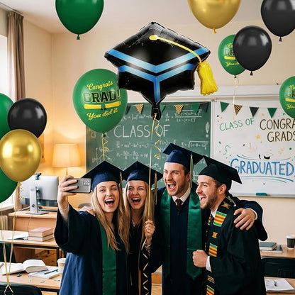 Green Black Graduation Balloons, Dark Green Gold Black Balloons - Image 5