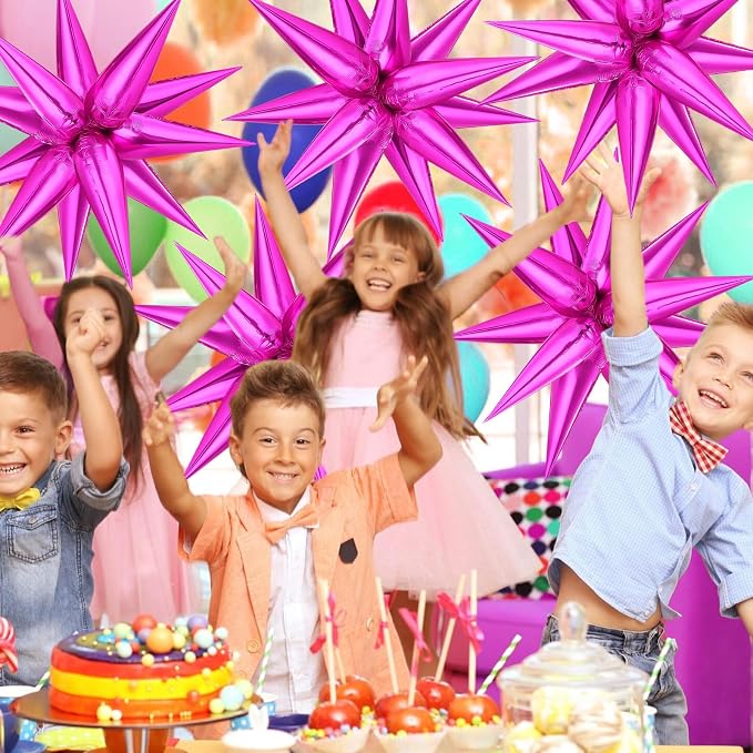 Hot Pink Star Balloons, Explosion Cone Mylar Spike Balloon - Image 4