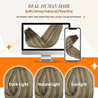 Full Shine Brown Seamless Hair Extensions Clip ins Balayage Chestnut Brown to Platinum Blonde Human Hair Clip in Extensions for Woman Washability 14 Inch 8 PCS 120 G