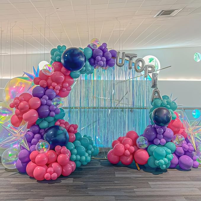 Pink Blue Purple Balloons, Hot Pink Metallic Purple Teal Blue Balloon - Image 5