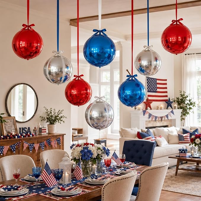 22 Inch Red Blue Silver Round Foil Balloons 9 Pcs, Large 4D Round Balloons - Image 4