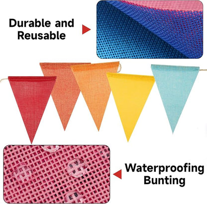 G2PLUS Pre-Strung Burlap Pennant Banner, 39Ft Rainbow Triangle Flag Bunting - Image 3