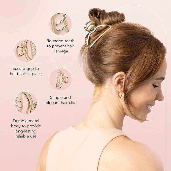 Kitsch Metal Hair Clips for Women - Durable & Elegant Metal Claw Clips, Perfect for Everyday Use & Special Occasions | Ideal Gifts for Women - Gold, 1 Pc