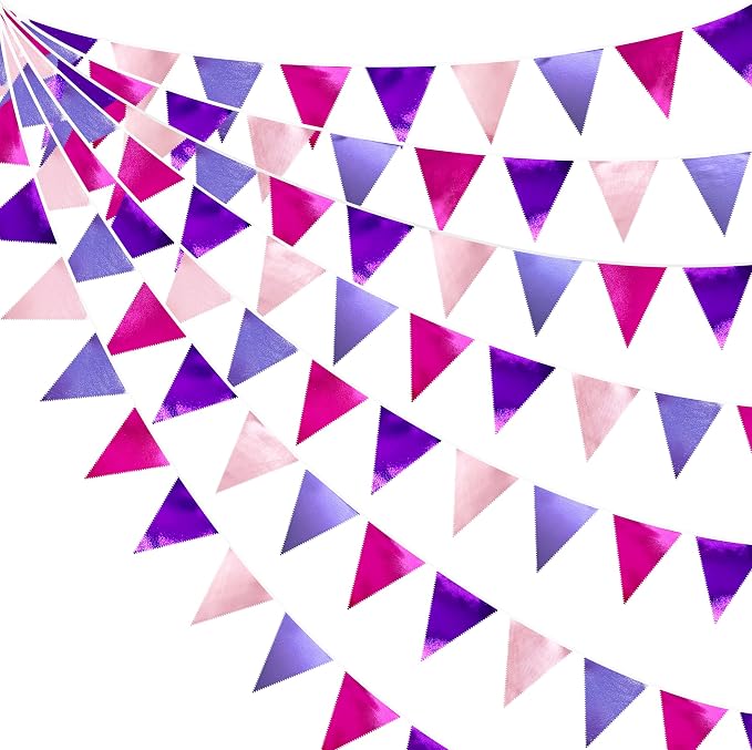 Pink and Purple Party Decorations Metallic Hot Pink Lavender Fabric Triangle by pinkblume