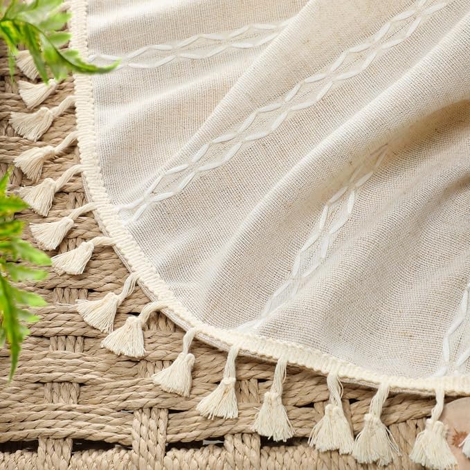 Boho 100% Blackout Curtains 72 Inch 2 Panels Linen Blend Beige | Vintage - Image 3
