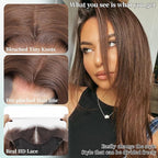 Chocolate Brown 13x4 Layered Hairstyle Synthetic Lace Front Wig Glueless Pre Plucked 26inch Dark Brown Long Straight Black Wig for Women Beginner Friendly