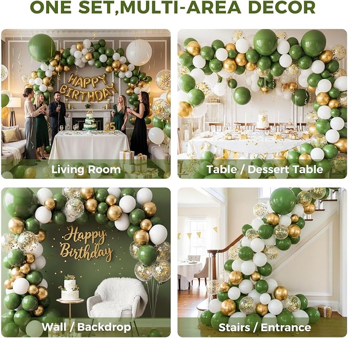 LOVESTOWN 150PCS Green White Gold Balloons Different Size of 18 12 10 5Inch | - Image 4