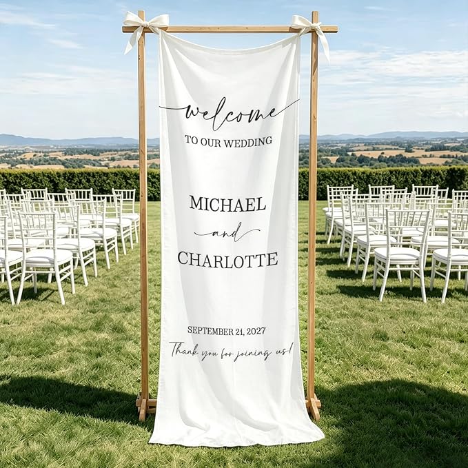Personalized Fabric Wedding Welcome Sign, Cotton Linen Banner - Image 4