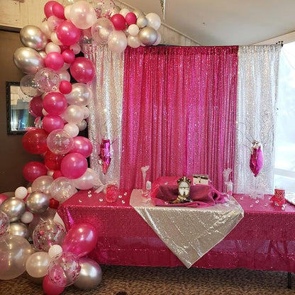 JYFLZQ Hot Pink Sequin Backdrop Curtain 6x8ft 1 Panel Fuchsia Glitter Photo - Image 2