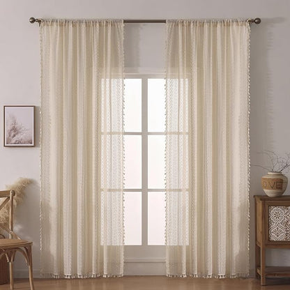 WAZZIO Boho Crochet Curtains for Living Room Lace Curtains 84 Inches Long 2 - Image 2