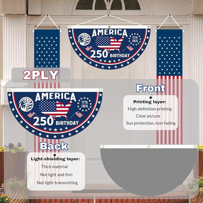 2PCS 250th Anniversary USA Flag, 1.5X3 FT 1776-2026 Fan Flags, 2 Ply Year - Image 4