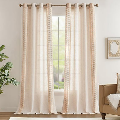 jinchan Boho Curtains for Bedroom Linen Blend Boho Curtains 96 Inches Long 2 - Image 2