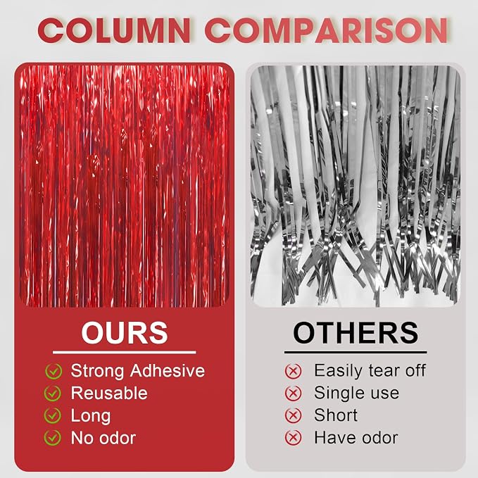 Voircoloria Red Foil Fringe Backdrop Curtains, 3.3 x 6.6 ft, Birthday Party - Image 5