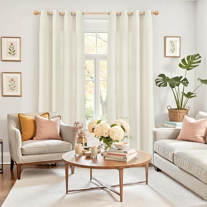 YoungsTex Linen Curtains 108 Inches Length Grommet Light Filtering Living Room - Image 2