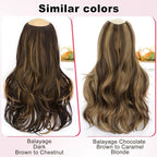 ALXNAN Long Wavy Hair Extensions for Women, Clip in Hair Extensions Clip Ins Soft Full Head Synthetic Hairpieces 20 Inch Balayage Dark Brown to Chestnut Brown