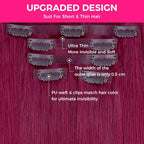 Lashey Seamless Clip in Hair Extensions Human Hair 110g 7pcs Burgundy #99j Straight 14 Inch Real Hair Extensions Clip ins with Soft PU Weft Invisible