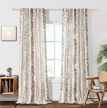 Flax Linen Boho Curtains 95 Inches, 2 Panels Light Filtering Window Modern - Image 2
