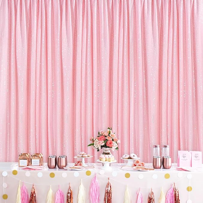 Glitter Pink Sequin Backdrop for Birthday Party Decorations 6x8FT Curtain | by QueenDream