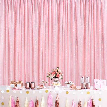 Glitter Pink Sequin Backdrop for Birthday Party Decorations 6x8FT Curtain | by QueenDream