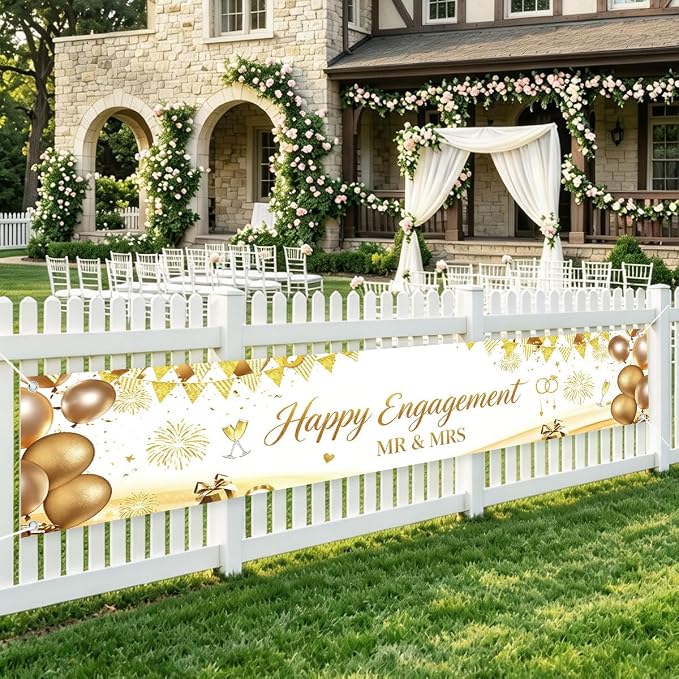 Happy Engaged Banner Decorations by WETDNGQI