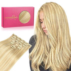 WENNALIFE Clip in Hair Extensions Real Human Hair, 12 Inch 80g 7pcs Remy Hair, Light Blonde Highlighted Golden Blonde Straight Natural Extensiones De Cabello Humano Con Clip Ins