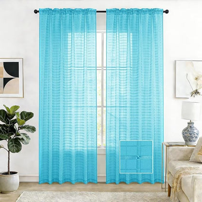 SpaceDresser Check Sheer Curtains 54 Inches Long by SpaceDresser