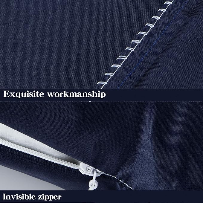 NTBAY Zippered Satin Pillow Cases for Hair and Skin, Luxury King Hidden Zipper Pillowcases Set of 2, 20x36 Inches, Navy Blue