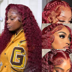 28 Inch Deep Wave Red Lace Front 13x6 Red Curly HD Frontal Burgundy Wig For Women Burgundy Glueless Human Hair Deep Wave 99J Wig Human Hair