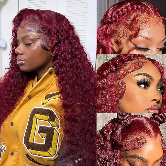 28 Inch Deep Wave Red Lace Front 13x6 Red Curly HD Frontal Burgundy Wig For Women Burgundy Glueless Human Hair Deep Wave 99J Wig Human Hair